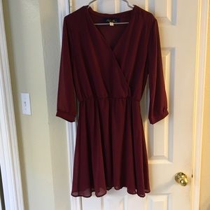Maroon Dress with 3/4 Length Sheer Sleeve